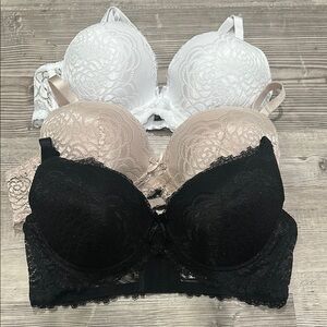 Lace Underwire Bra Set - Black, White, Tan
